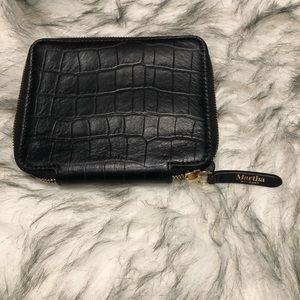 Martha Stewart Sharkey Croco Embossed Black Leather Wallet